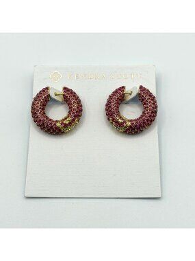 Kendra Scott Pink Gold-Tone Mikki Pave Hoop Earrings